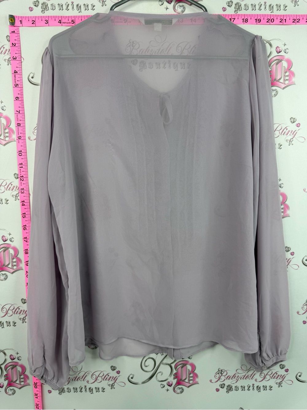 cleo shirt blouse ruffles frilly tie up ribbon Lavender Ruffle Tie-Neck Blouse - Picture 2 of 11